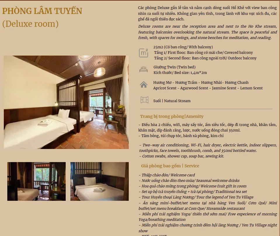 Phòng Deluxe Làng Nương Yên Tử view suối